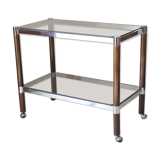 Side table serving chrome wood vintage glass 70