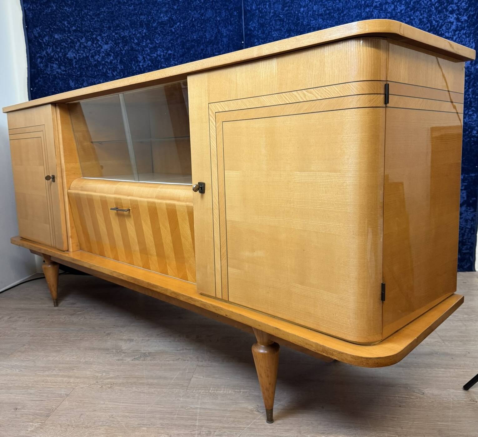 Enfilade Art Déco en sycomore et marqueterie vers 1950