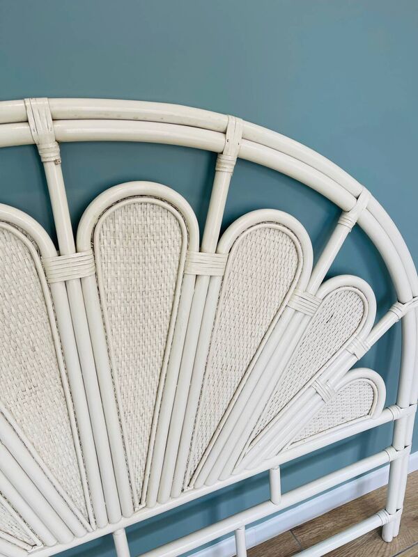 Tête de lit en rotin blanc, années 70