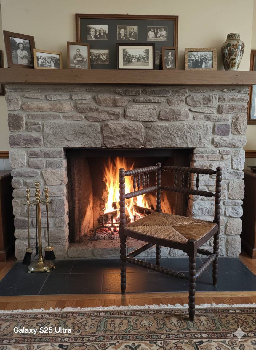 Antique corner fireplace armchair