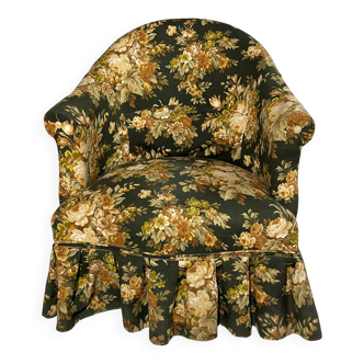 Fauteuil crapaud tissu fleuri vert & jaune