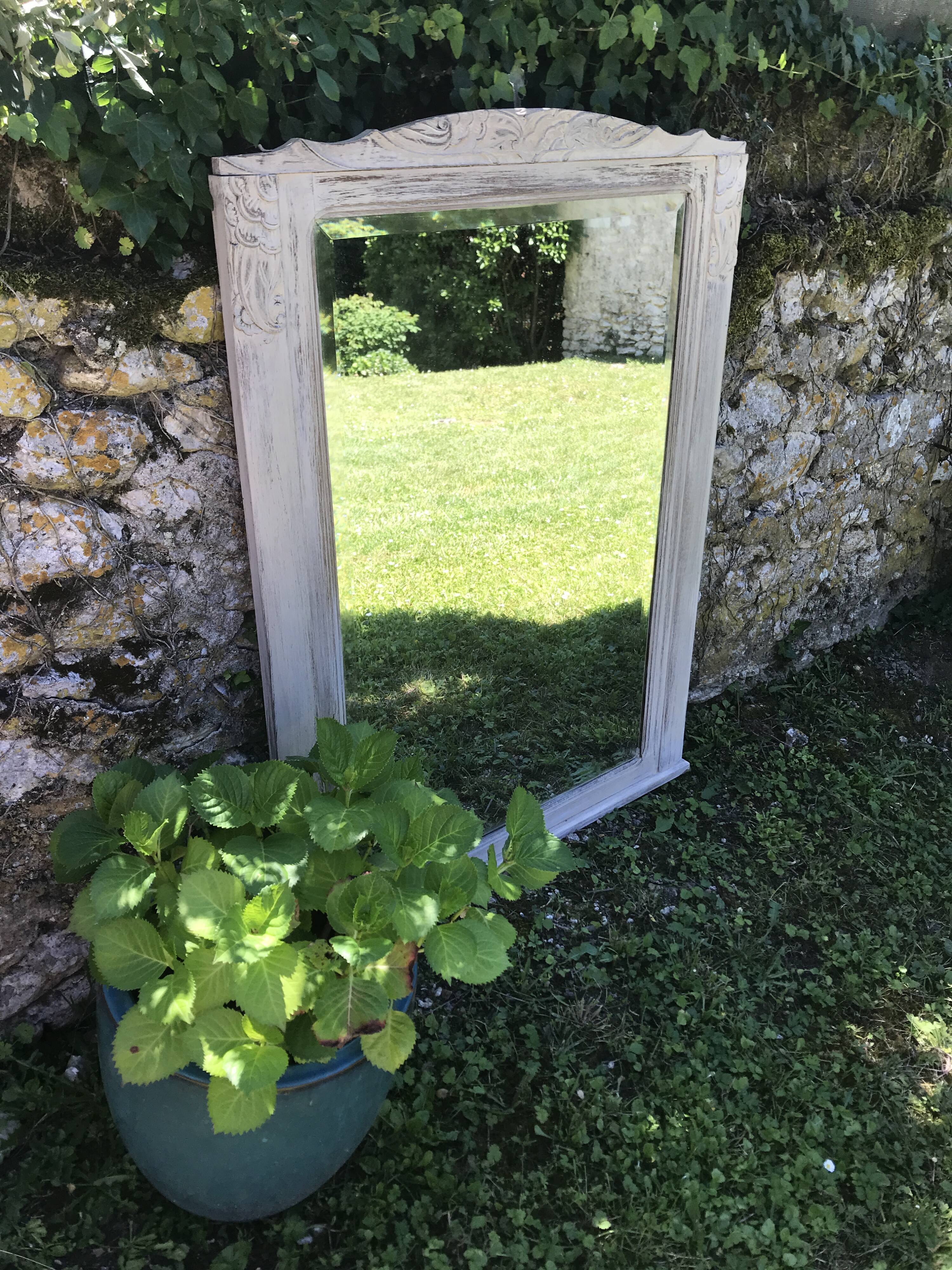Old white mirror patinated 90x119cm