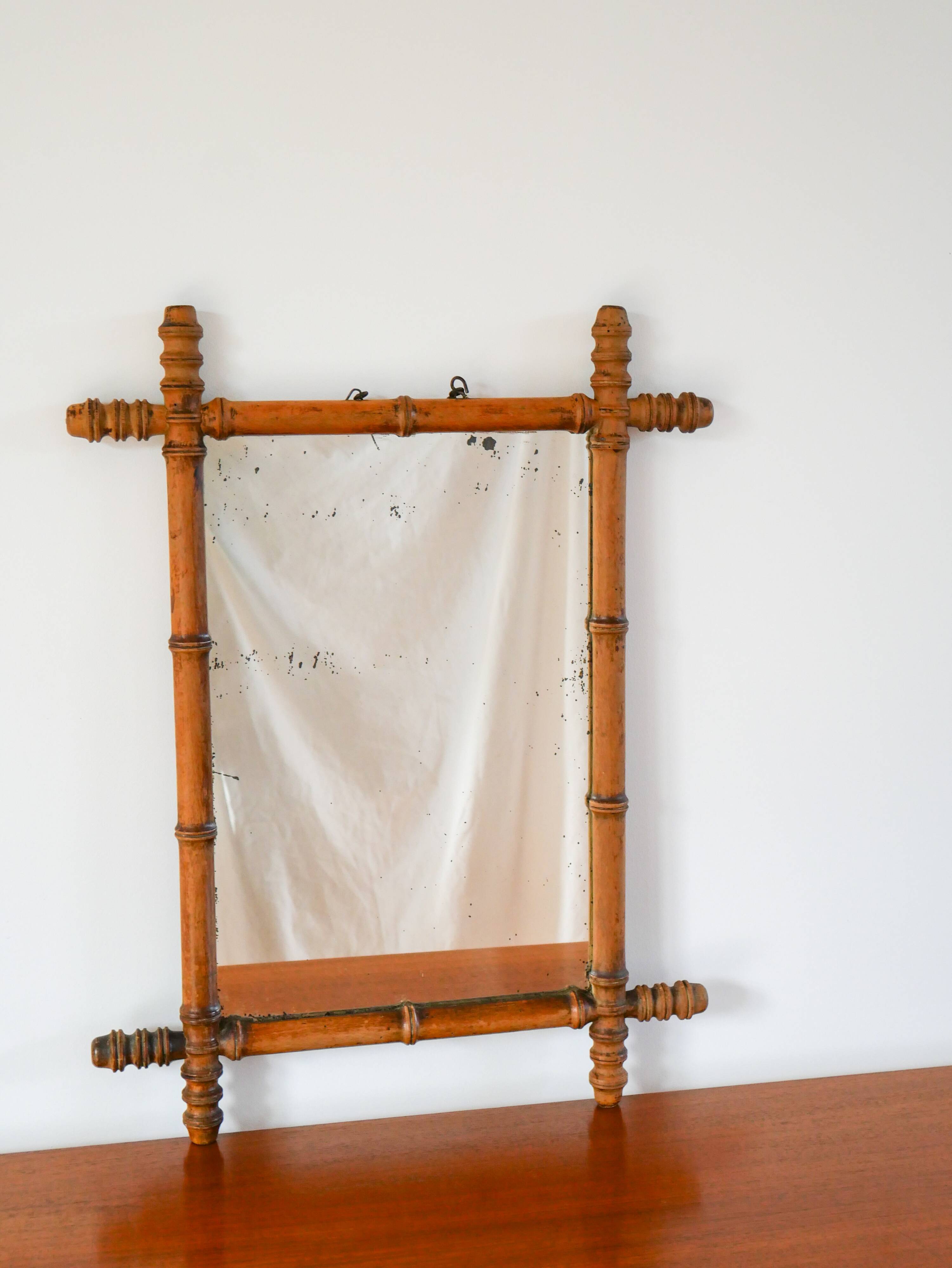 Bamboo effect wooden barber mirror 62 x 47 cm