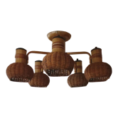 Ceiling chandelier 5 burners in rattan & metal 1950