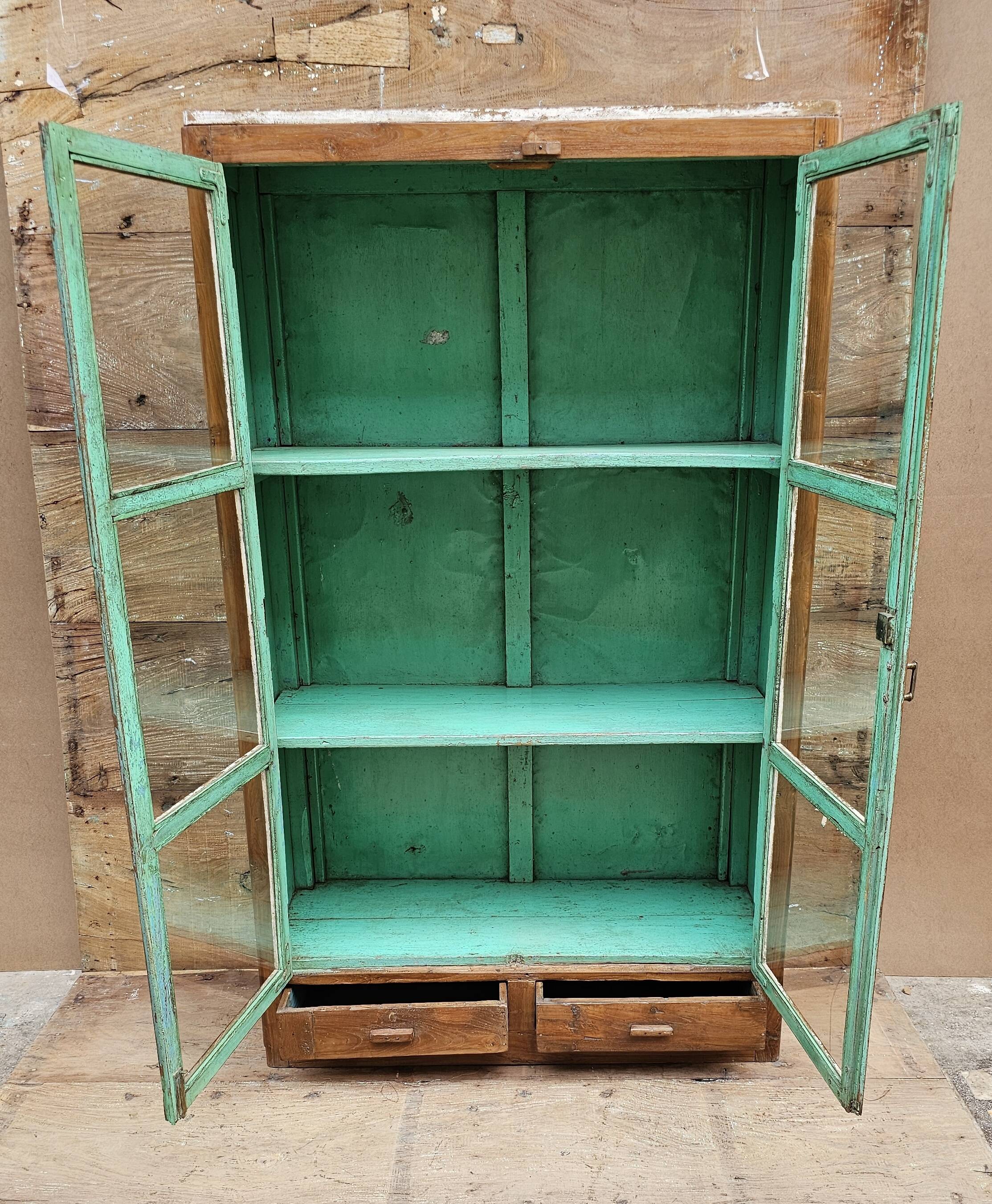 Old Art Deco glazed bookcase in Burmese teak