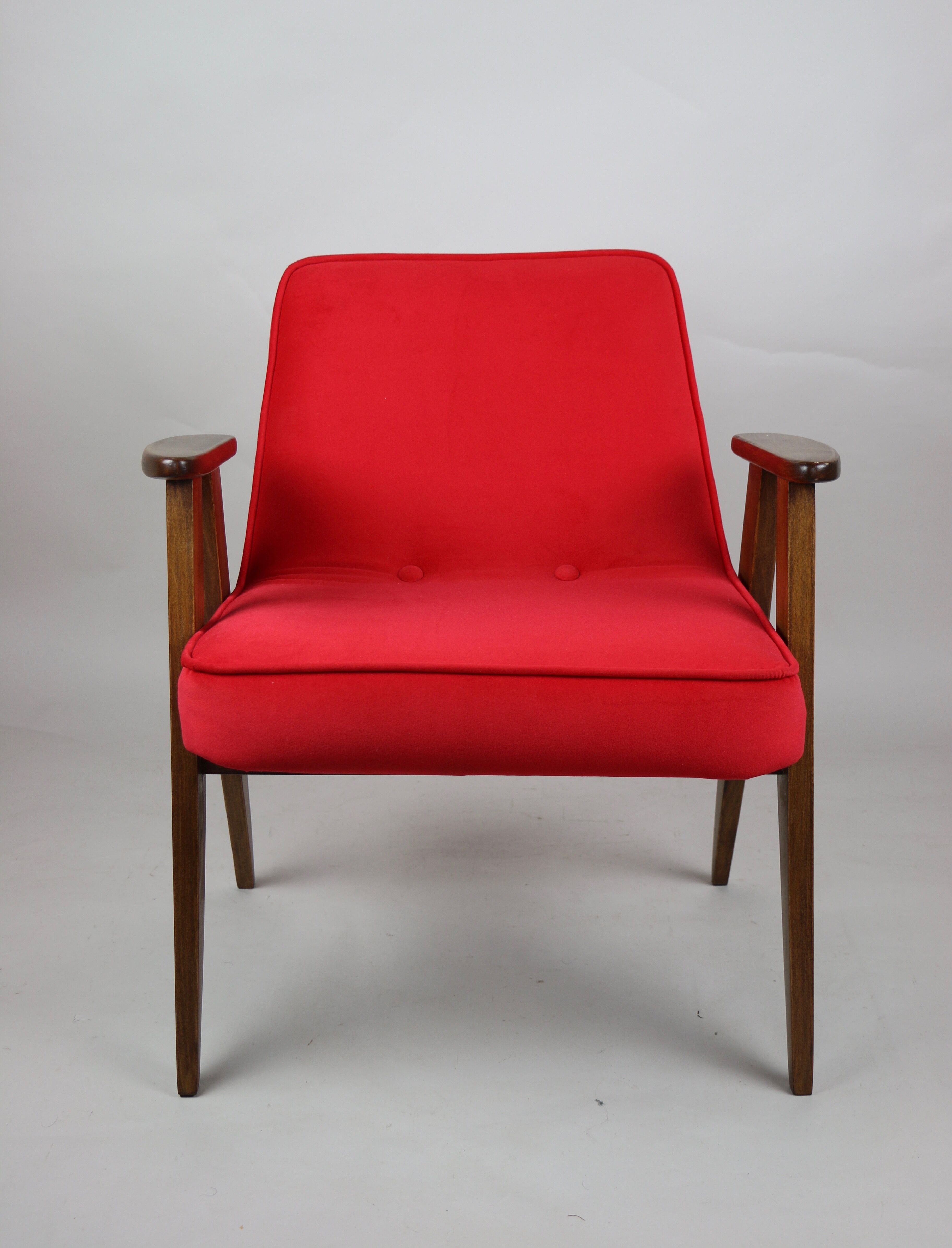 Red Velvet 366 Lounge Chair by Józef Chierowski, 1970s
