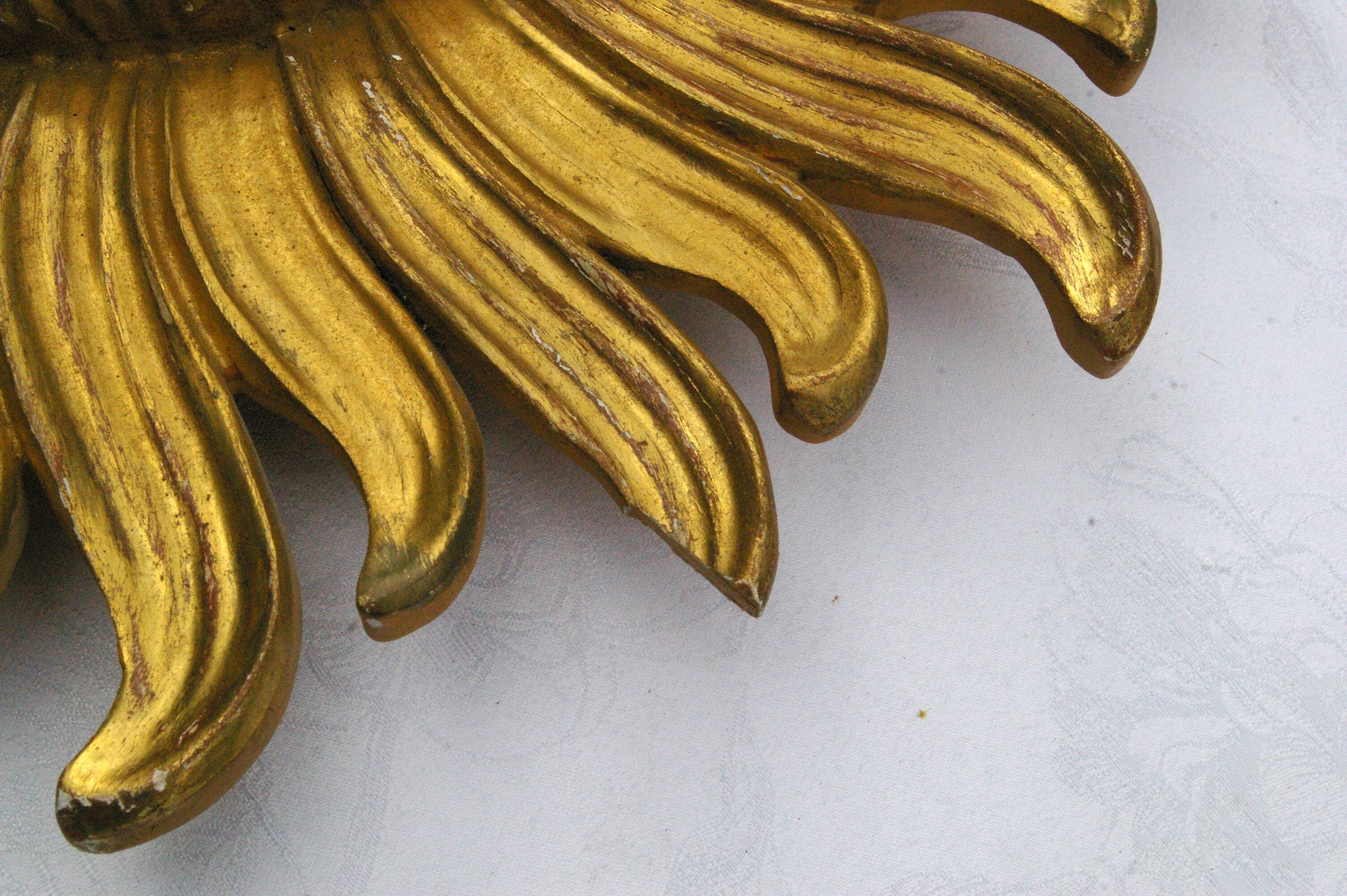 Old mirror sun domed golden wood "witch's eye"