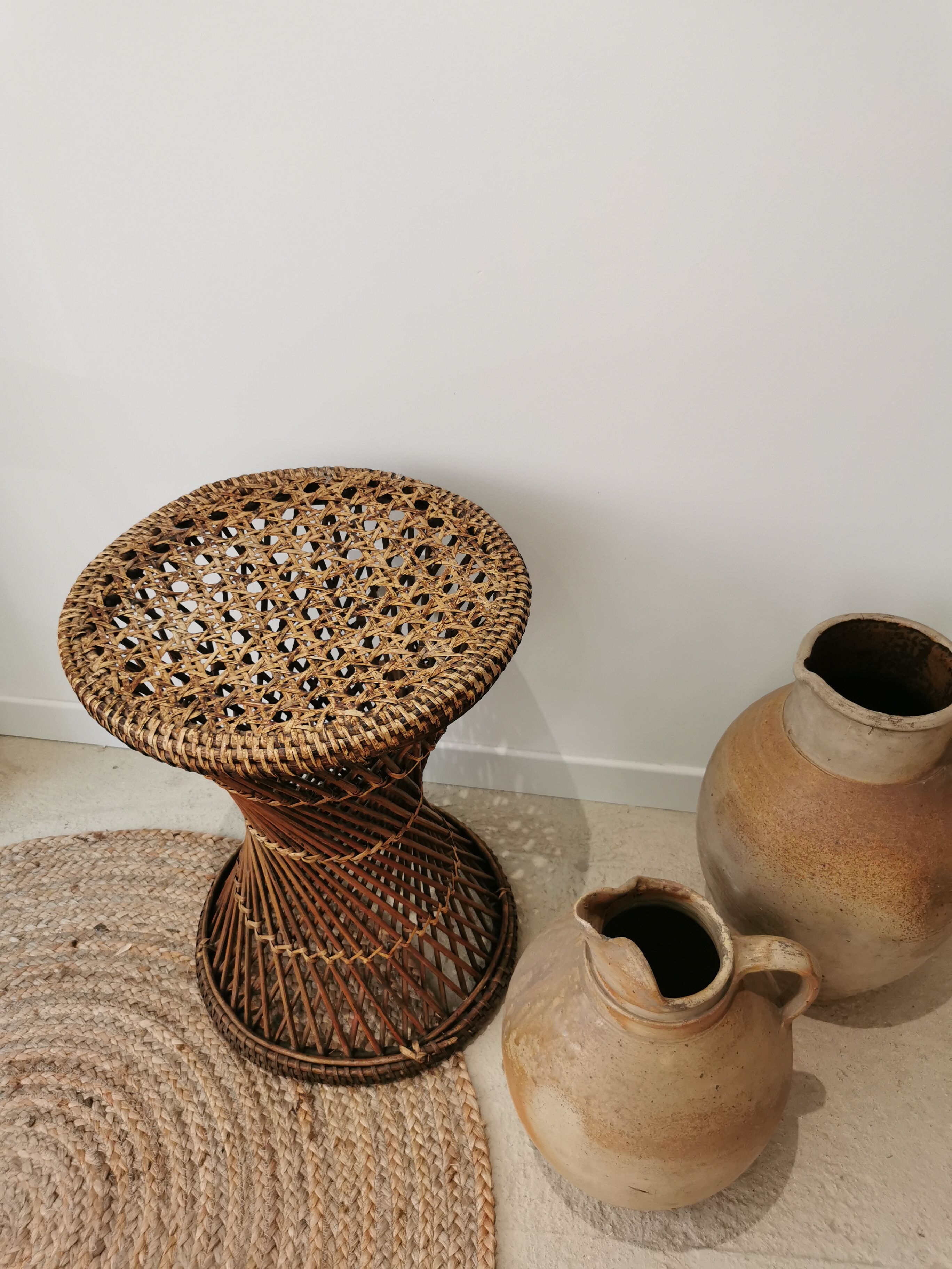 Diabolo tamtam stool in vintage buri rattan