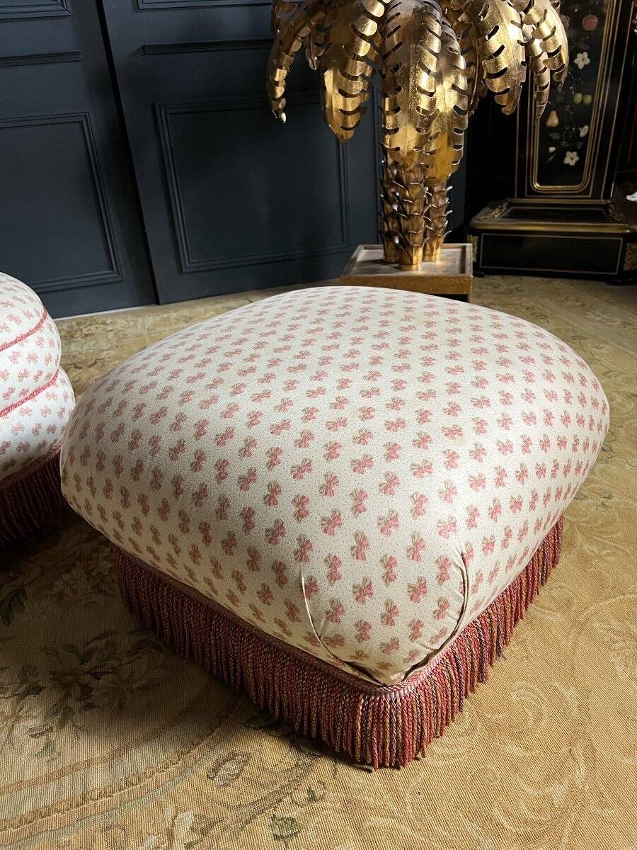 Napoleon III Style Armchair and Pouf with Pink Bow Decor