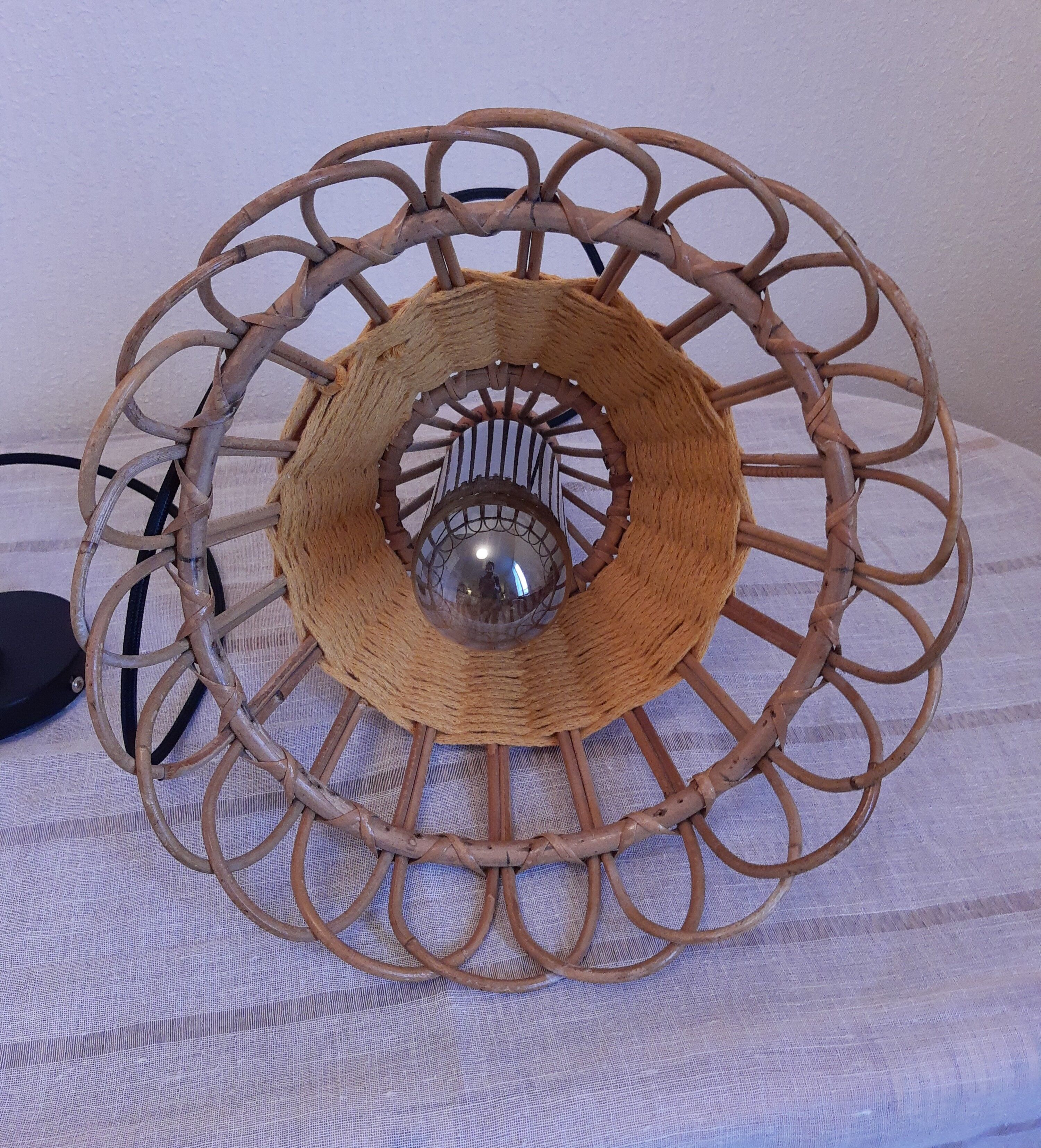 Vintage suspension rattan upcycled macramé mustard yellow