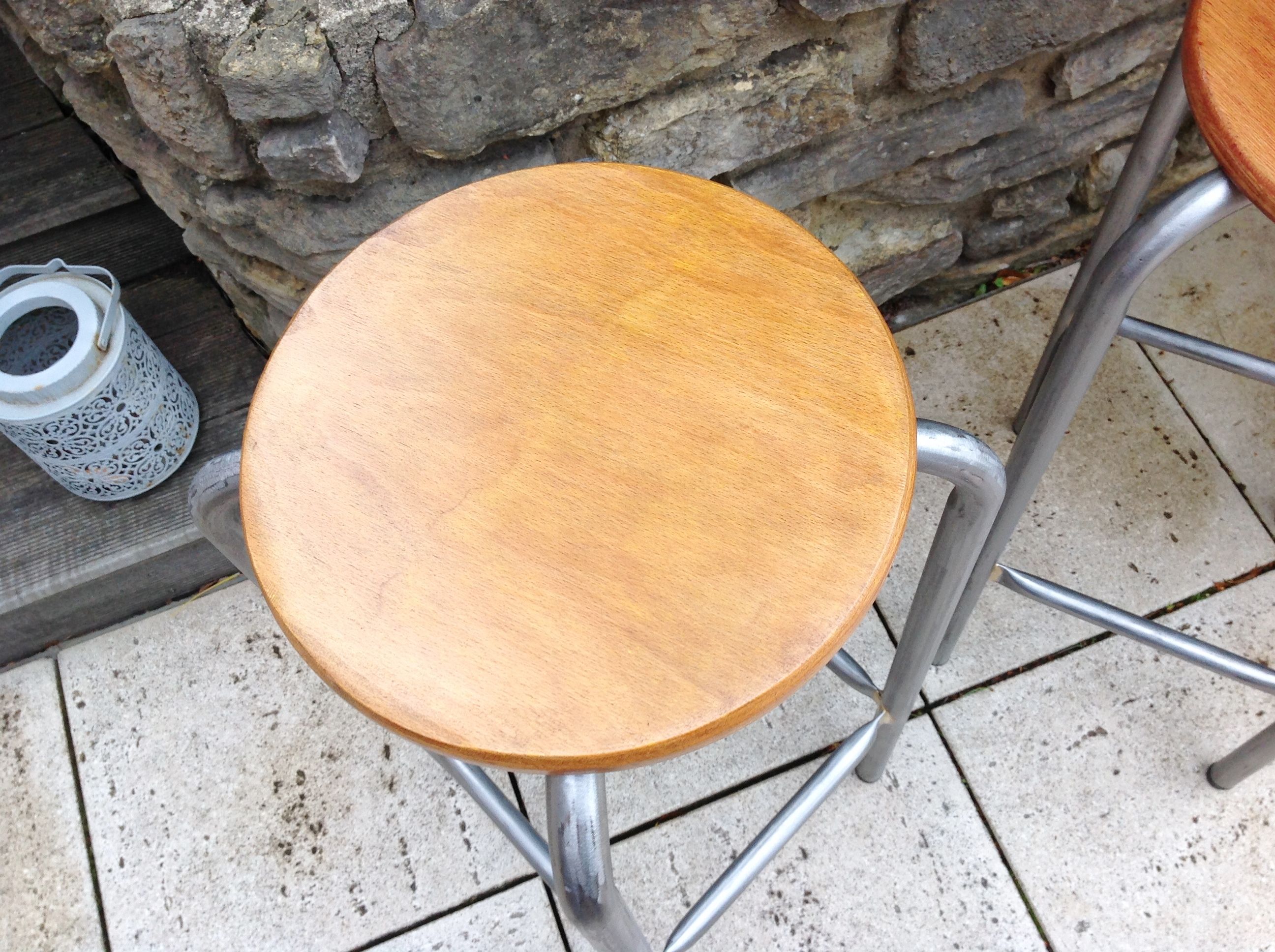 Pair of high wooden stools and metal industrial style 60/70