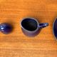 Swedish Salier Mid-Century Bla Eld, Salt Shaker, Milk Jug, Saucer and Plate by Hertha Bengtson for Rörstrand, 1960s, Set of 4