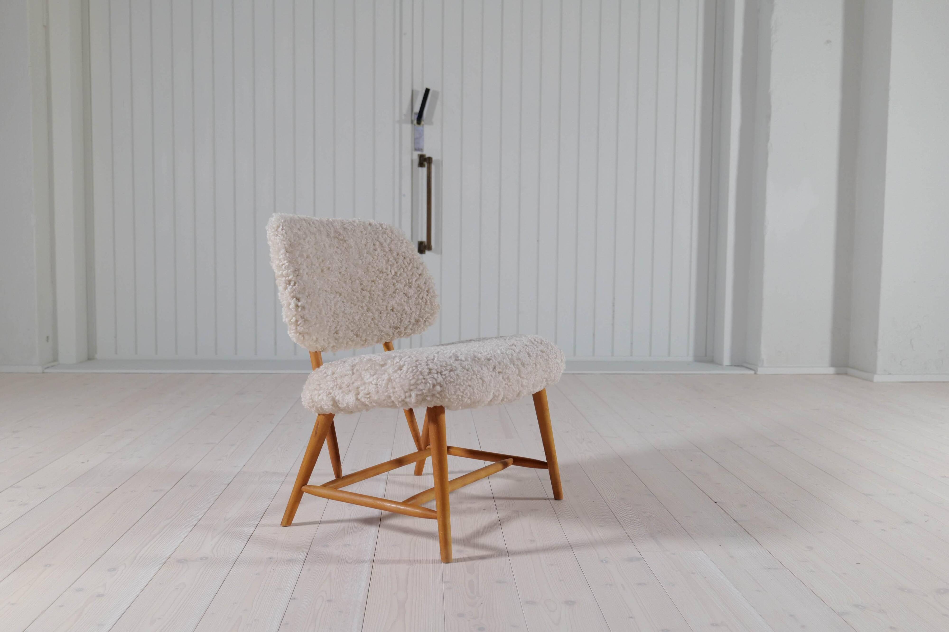 "Teve" Modern Mid-Century Chair in Lambskin/Shearling by Alf Svensson, Sweden, 1955