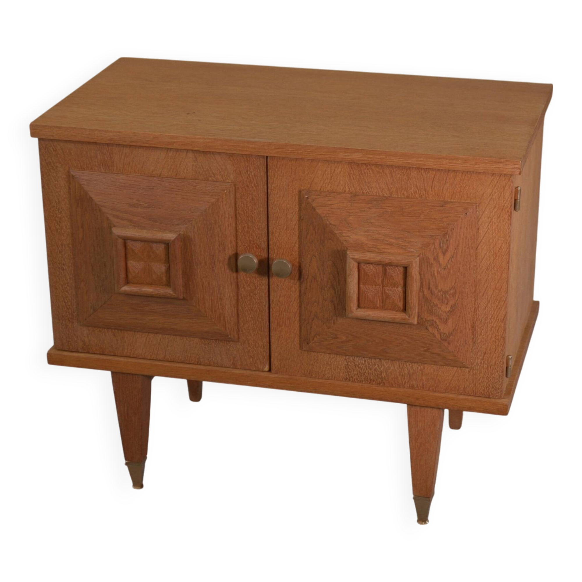 Brutalist bedside table in oak and oak veneer, 1950s
