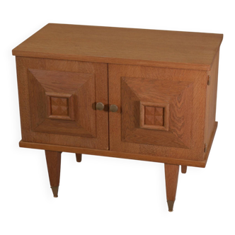 Brutalist bedside table in oak and oak veneer, 1950s