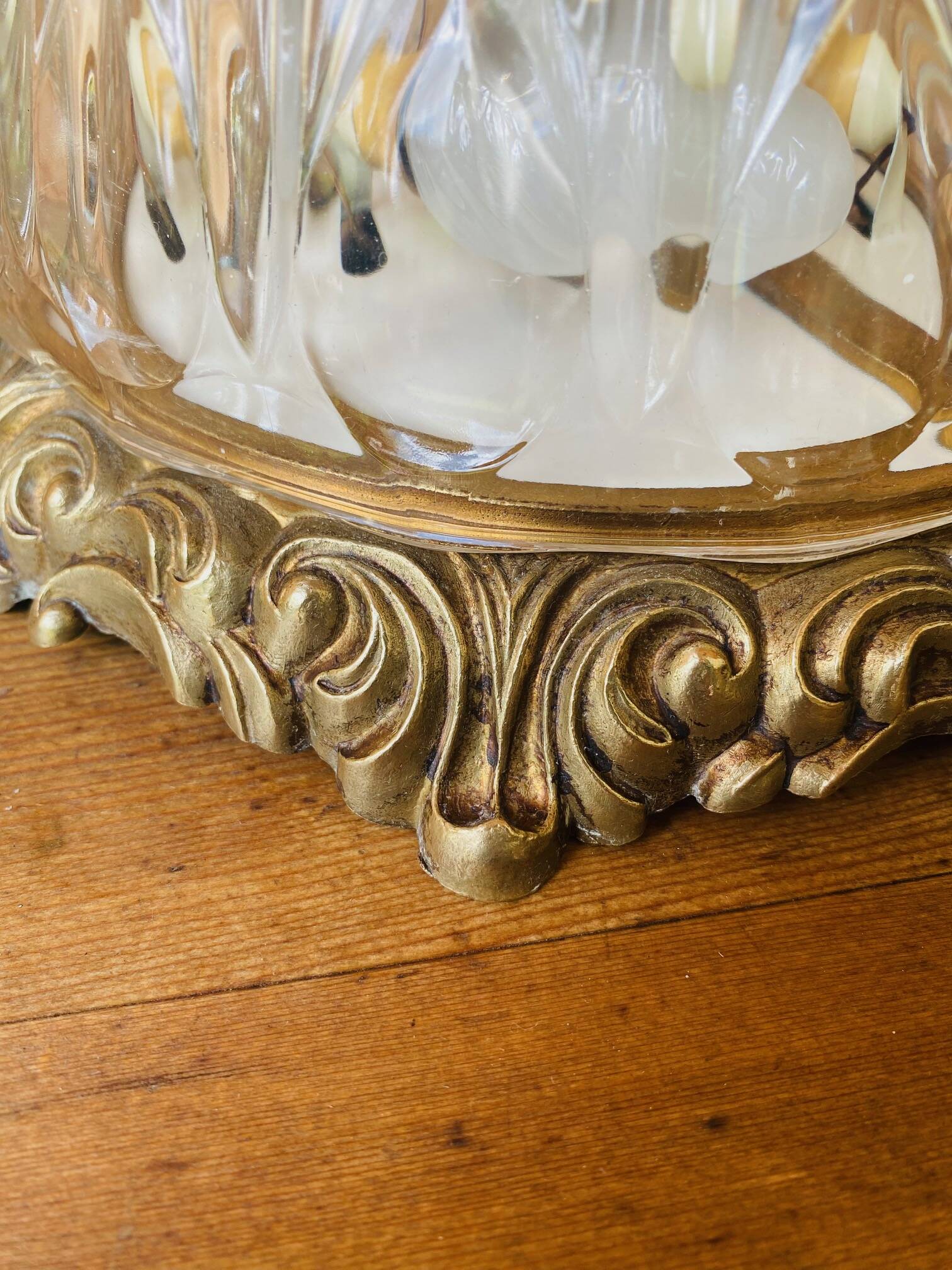 Glass and chiseled bronze ceiling light from the 50s/60s