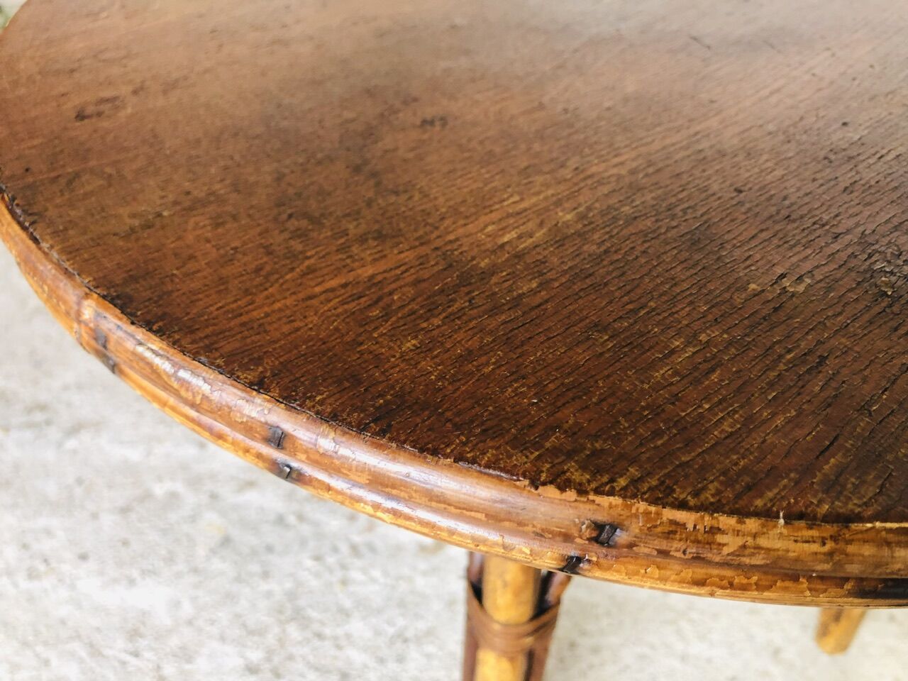 Round rattan bamboo side table, 60s