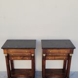 Pair of empire consoles in mahogany and 19th century marble