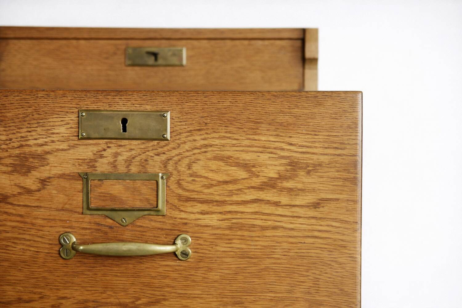 Vintage Industrial English Oak Filing Cabinet with Drawers, 1920s