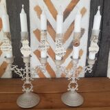 Pair candlesticks candlesticks 3 fires patina linen