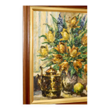 Oil painting on Swedish canvas from the mid-century "Floral Still Life" by Lars DraabyeK -- Vintage and framed.