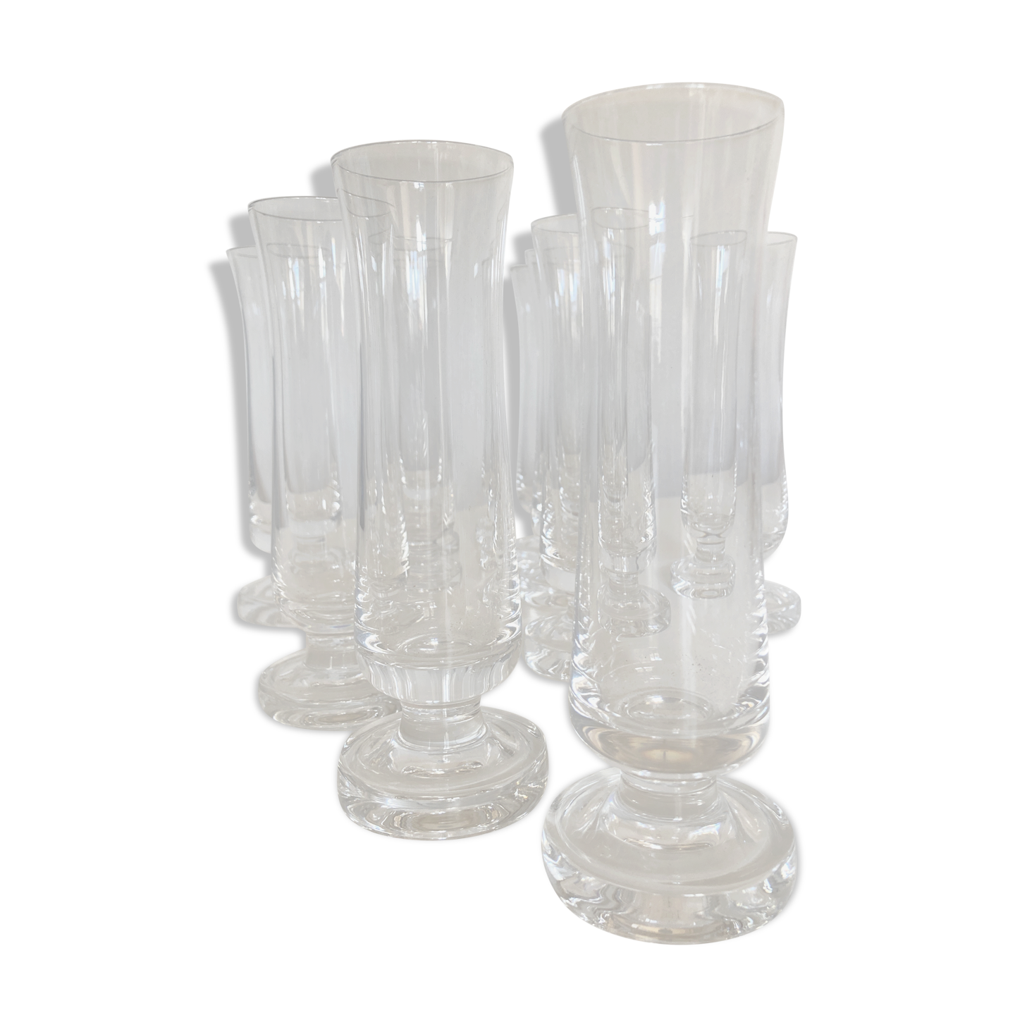 Set of 10 Scandinavian champagne flutes in half crystal sounding 1960