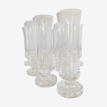 Set of 10 Scandinavian champagne flutes in half crystal sounding 1960