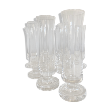 Set de 10 flutes à champagne scandinaves en demi cristal sonnant 1960