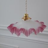 Serrated pendant lamp in pink glass 50s-60s