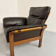 Vintage 70s Dreipunkt Scala design armchair in black leather and teak.