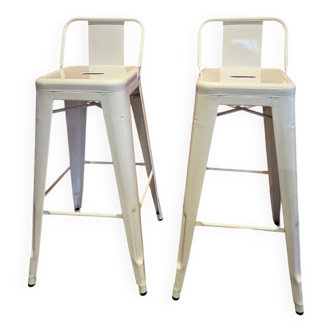 Paire Tabourets de bar Tolix blanc pur