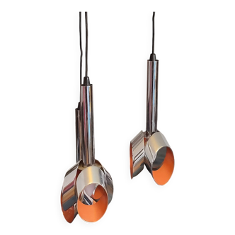 Massive Belgique three-arm waterfall pendant lamp in chrome and orange lacquer