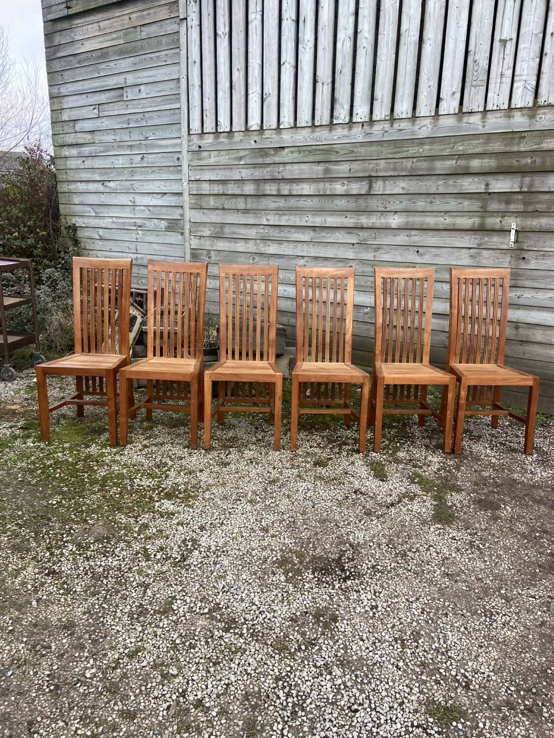 6 teak wood chairs