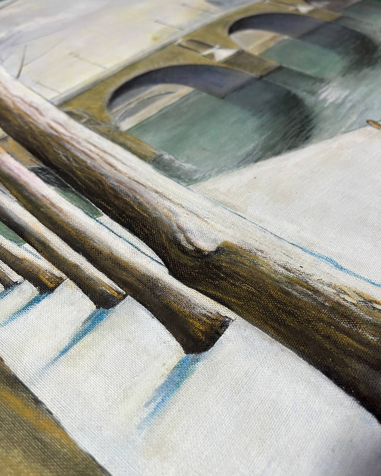 Tableau HSP "Pont de Paris en hiver" Notre Dame signé vers 1950