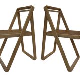 set of four mid century modern folding chairs, wood and webbing chair, italy 1970s design
