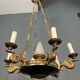 Lustre de style Empire en bronze, tôle verte et flamme en verre moulé