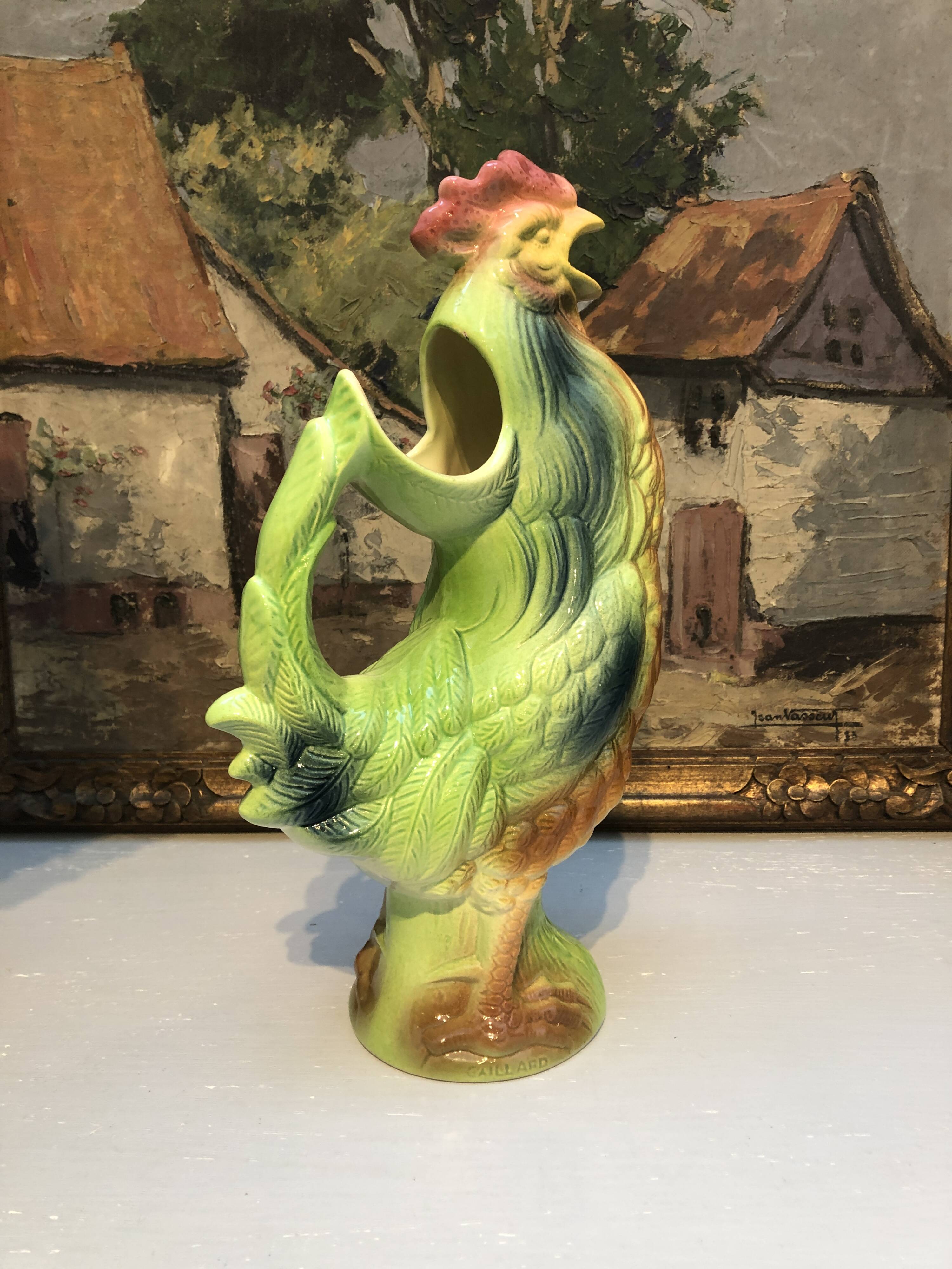Pichet carafe coq in barbotine france vintage