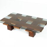 Mid-Century Rectangular Coffee Table, Walnut and Glass, Italy, 1960s