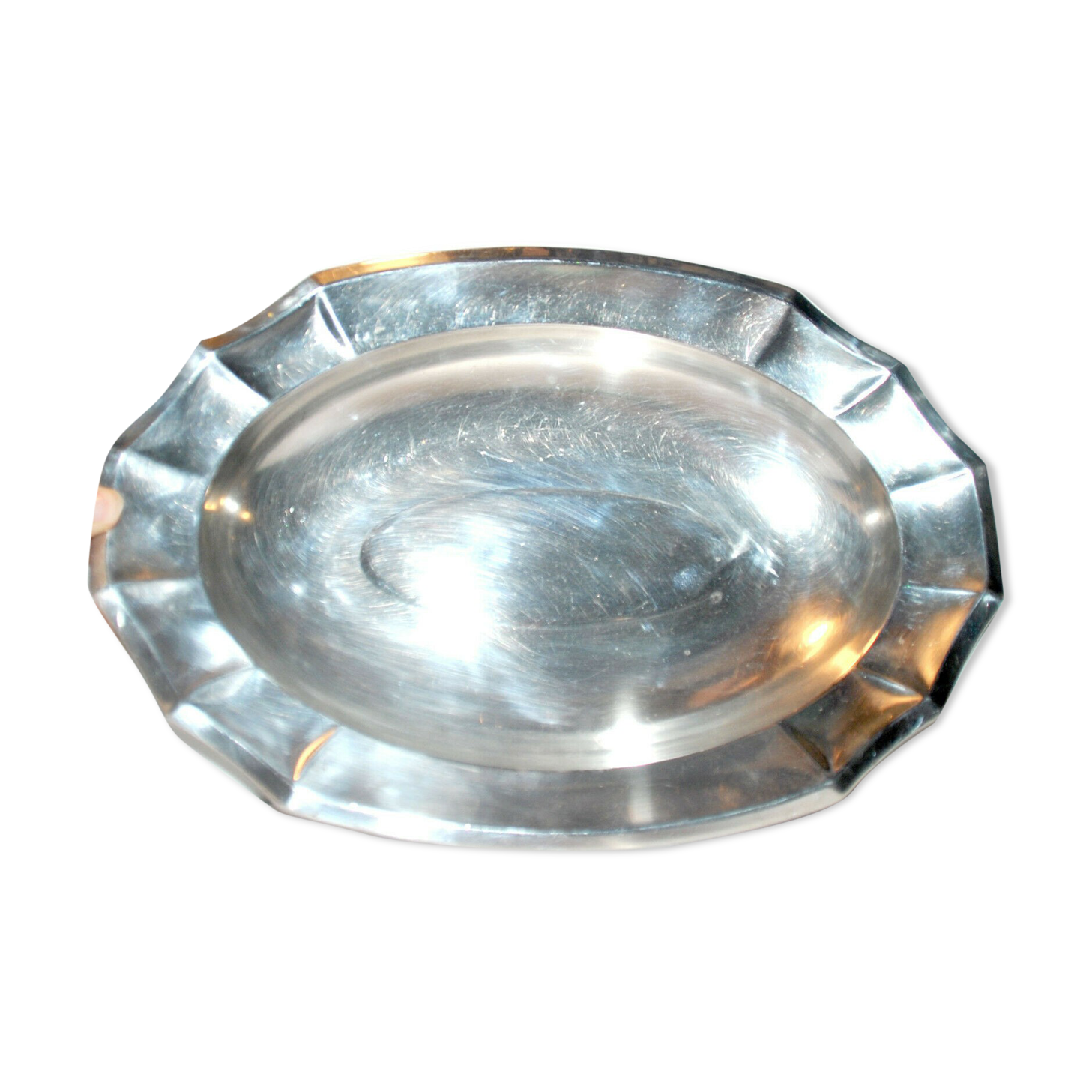 Silver metal oval plate Gallia