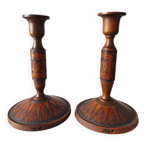 Paire de bougeoirs en - bois