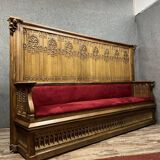 Monumental Gothic style bench in solid oak and patinated plaster circa 1800 / length 282 cm
