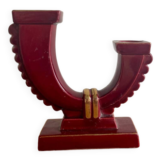 Art Deco red ceramic double candle holder