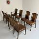 Set of 8 wooden and thick leather armchairs, Girsberger design, 80s