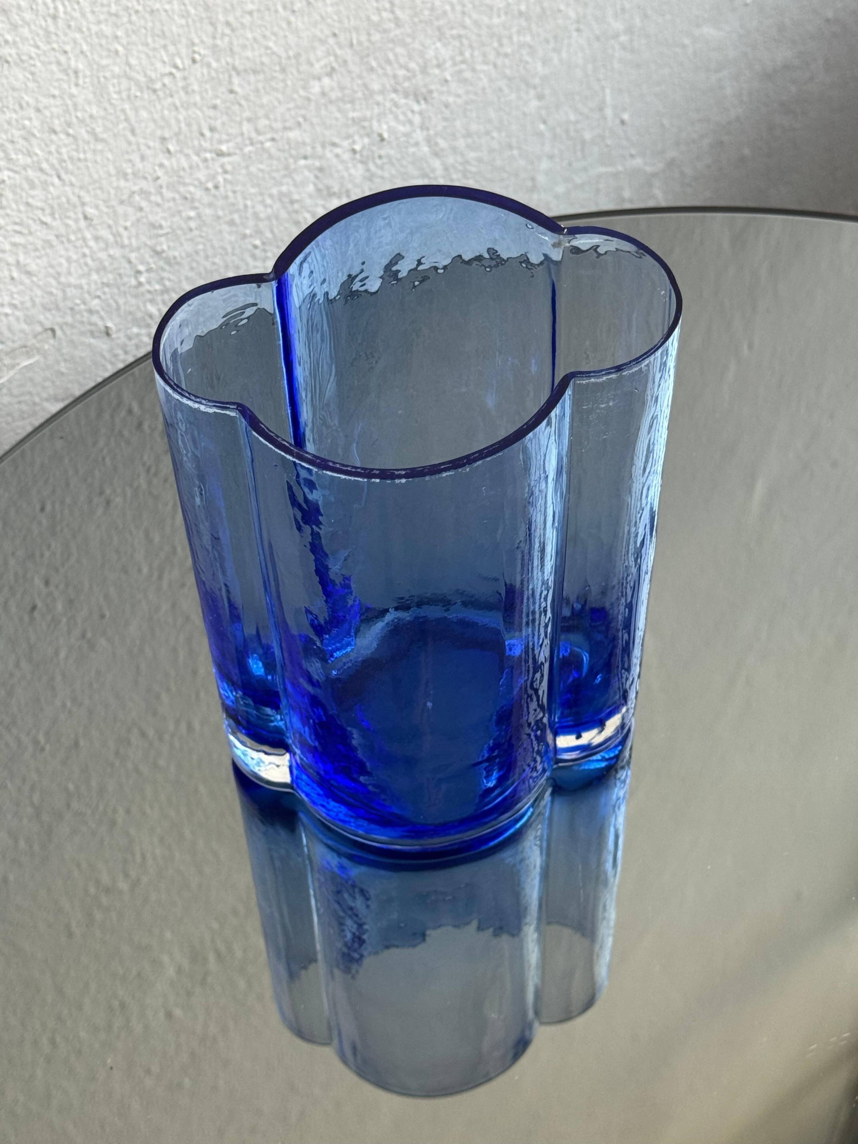 Mid century Murano Vase, Blue shaped Glass, 1960's
