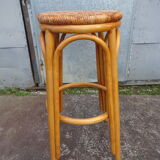 High bar stool in woven rattan