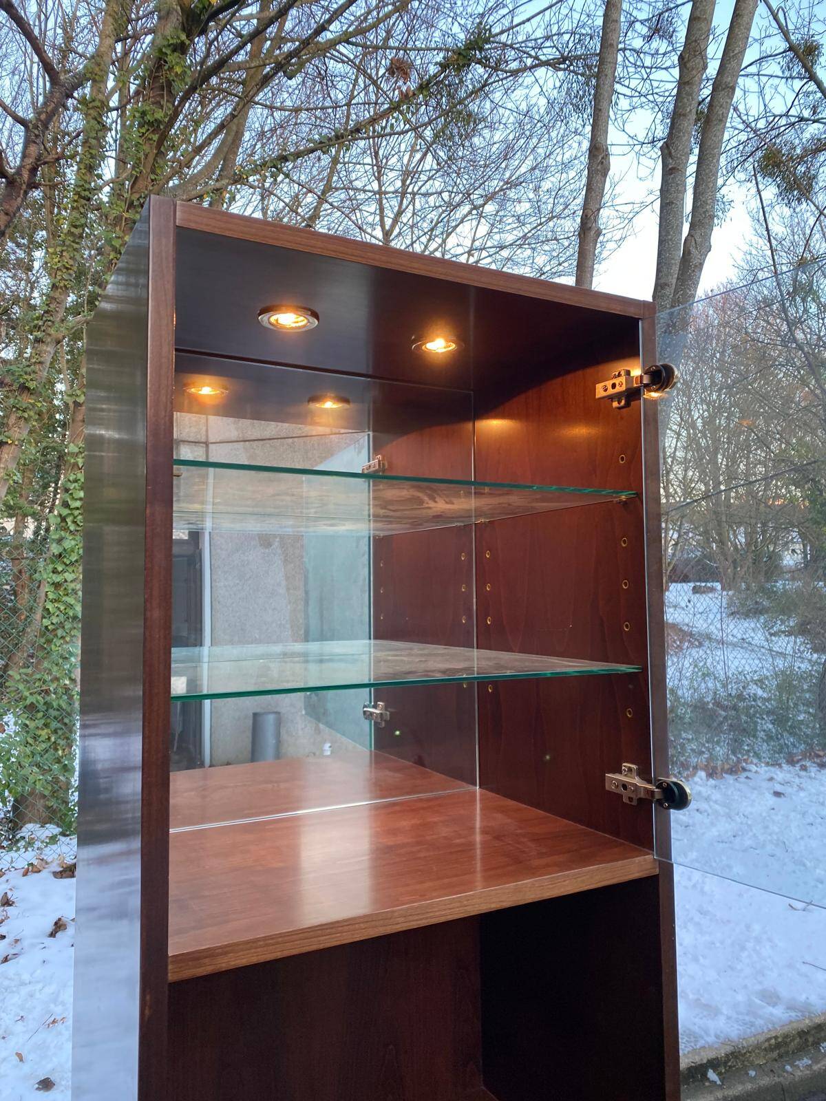 1970s wooden Scandinavian display cabinet with lighting