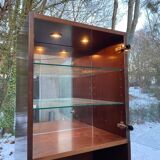 1970s wooden Scandinavian display cabinet with lighting