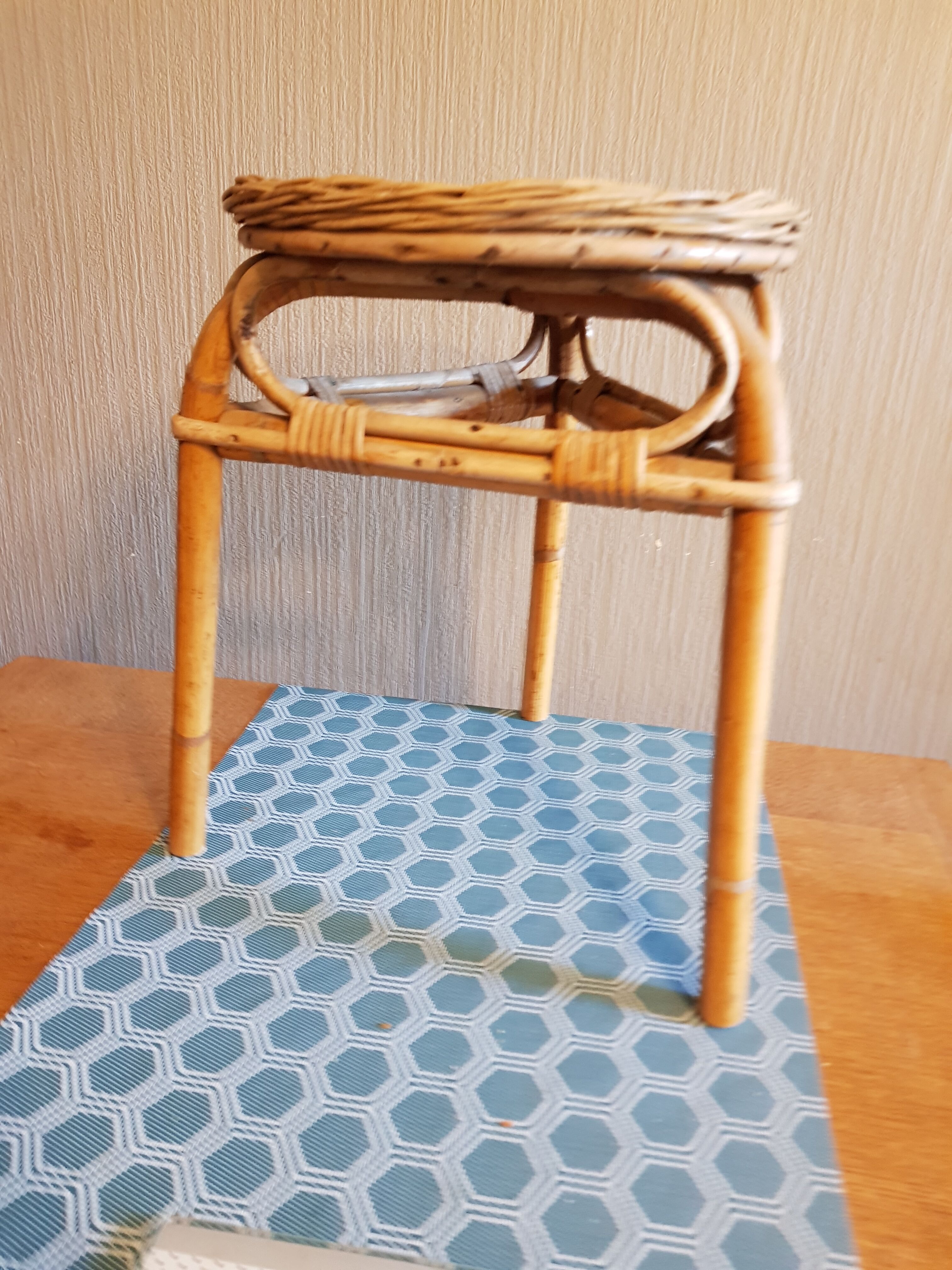 Small table vintage bamboo and rattan tripod