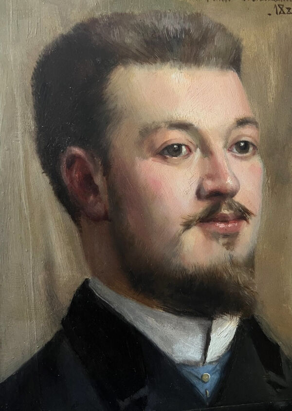 Georges Ferré (1853-1924) Portrait d'un ami, 1886, huile sur panneau, signé