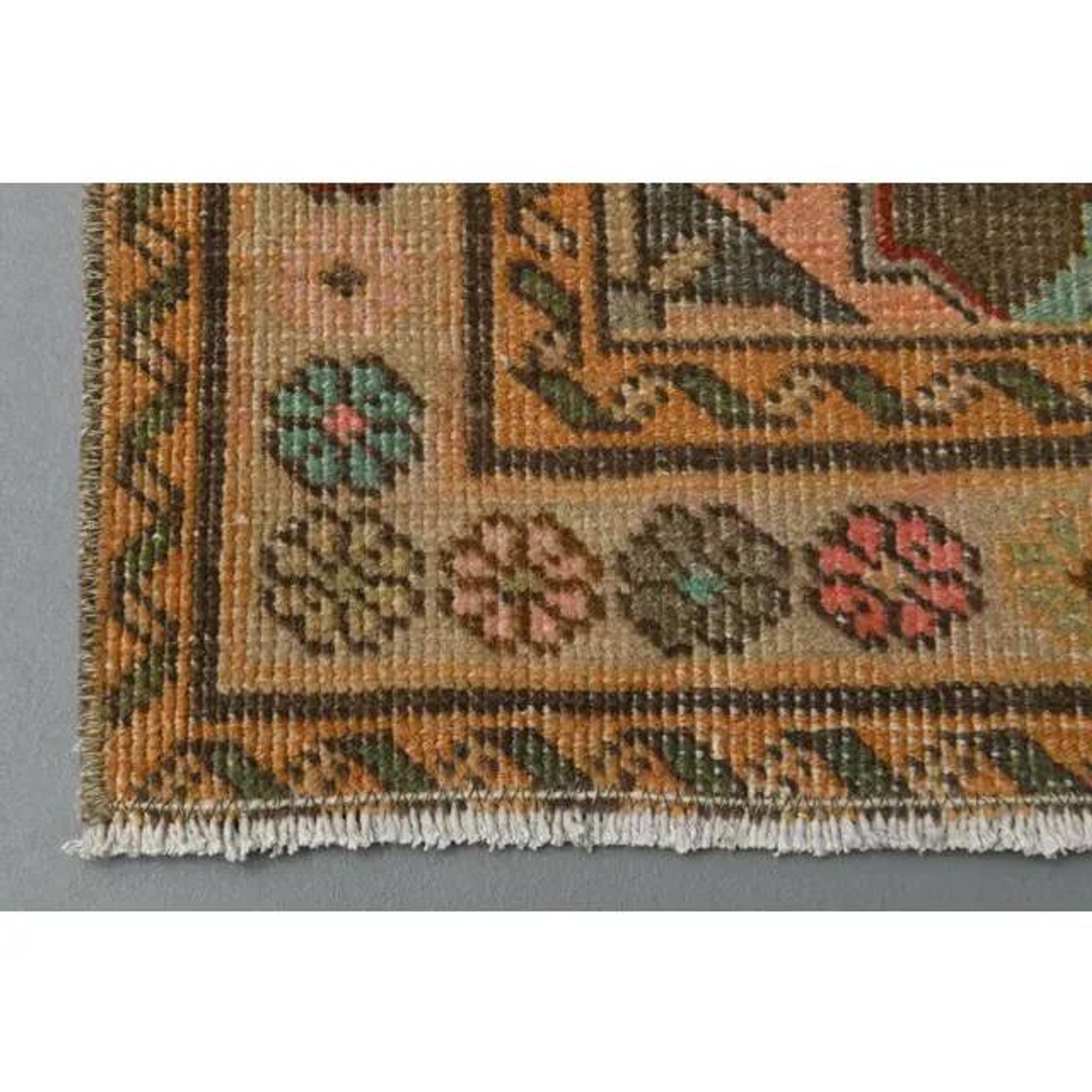 Vintage Turkish Hand-Knotted Wool Cotton Orange Runner Rug 101x380